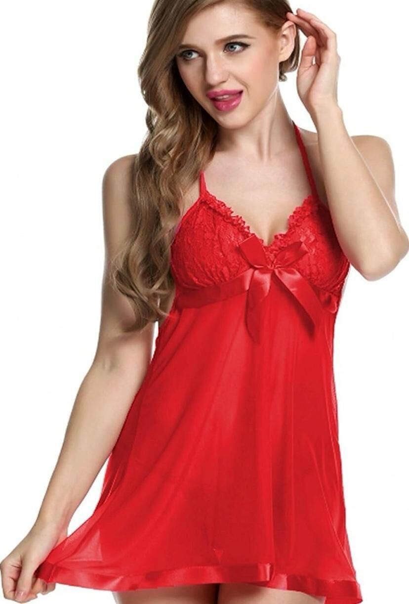 Romance in Maroon Nighty - Premium Satin Material (Maroon, Free Size)